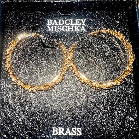 New Badgley Mischka Statement Gold Hoop Statement Earrings - Picture 6 of 6